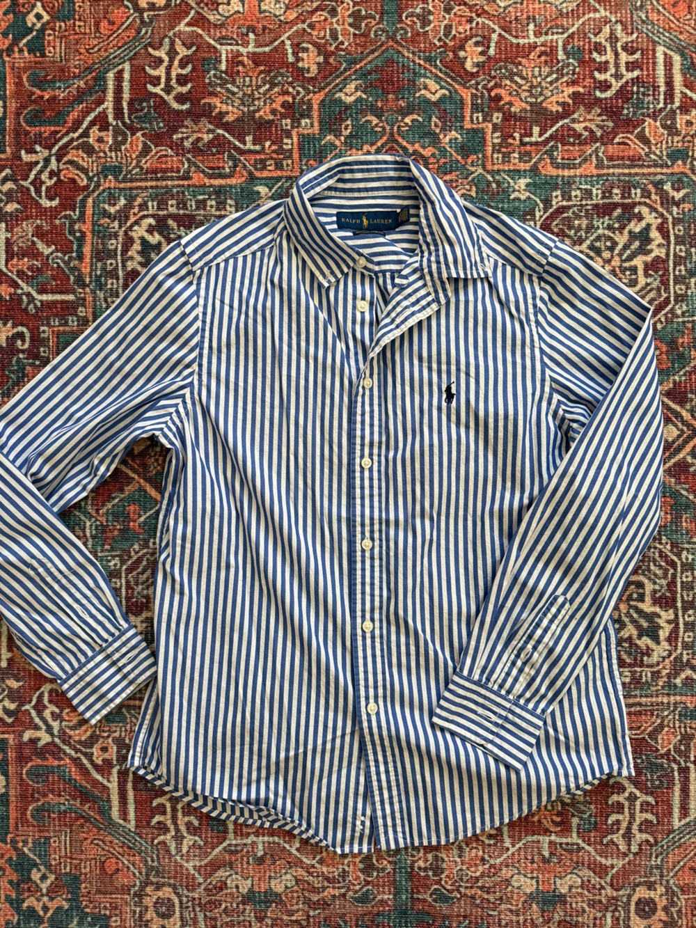 KIDS Ralph Lauren Blue & White Vertical Stripe Button-Down Shirt